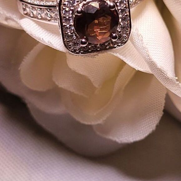 Elite New .925 Sterling Silver 0.56ctw Smoky Topaz & Sapphire Ring Size 6 - Picture 5 of 7